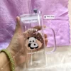 400ml Cute Panda Transparent Borosilicate Glass Mug With Lid (1) 400ml Cute Panda Transparent Borosilicate Heat Resistant Glass Mug With Lid & Straw For Milk Coffee Juice βπ₯€πΌ