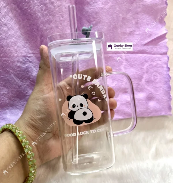 400ml Cute Panda Transparent Borosilicate Glass Mug With Lid (1) 400ml Cute Panda Transparent Borosilicate Heat Resistant Glass Mug With Lid & Straw For Milk Coffee Juice βπ₯€πΌ