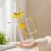 400ml Orange Glass Mug With Lid & Straw (4) 400ml Orange Transparent Borosilicate Heat Resistant Glass Mug With Lid & Straw For Milk Coffee Juice βπ₯€π