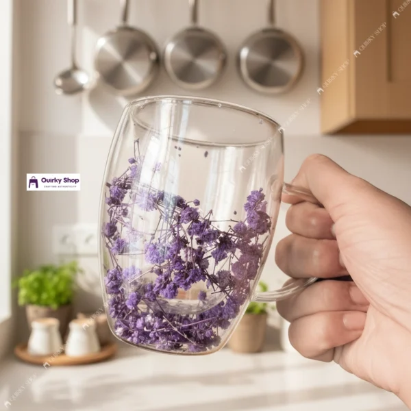 360ml Double Layer Flower Glass High Temperature Resistant Coffee Cup Large Capacity Cup with Handle 360ml Double Layer Flower Glass Coffee Cup for Tea Coffee Milk & Drinks Elegant Heat Resistant Drinkware โ๐โจ