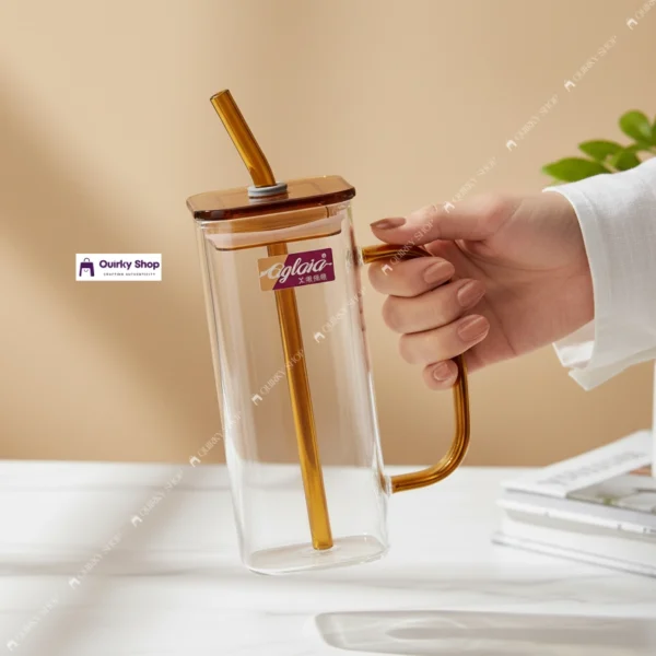 380ml Premium Transparent Borosilicate Glass Mug With Lid & Straw For Milk, Juice & Coffee ☕🍓🥤