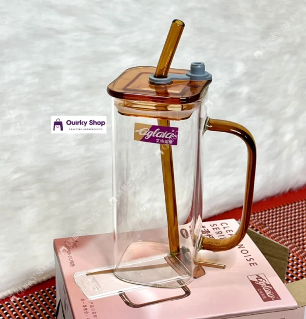 380ml Premium Transparent Borosilicate Glass Mug With Lid & Straw For Milk, Juice & Coffee ☕🍓🥤