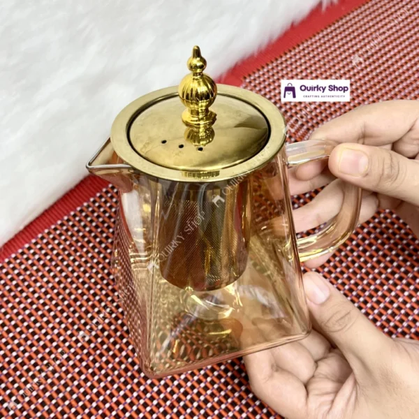 450ml Square Heat Resistant Glass Teapot (2) 450ml Square Heat Resistant Glass Teapot With Stainless Steel Infuser For Tea & Coffee Elegant Clear Leaf Design ๐โโจ
