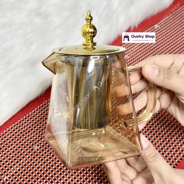 450ml Square Heat Resistant Glass Teapot (3) 450ml Square Heat Resistant Glass Teapot With Stainless Steel Infuser For Tea & Coffee Elegant Clear Leaf Design ๐โโจ