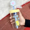 550ml Cute Flower Cap Borosilicate Glass Cup With Lid & Straw (1) 550ml Cute Flower Cap Borosilicate Glass Cup With Lid & Straw Cartoon Design For Milk Tea Juice Cold Drinks πΈπ₯€π§