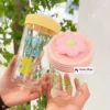 550ml Cute Flower Straw Cap (2) 550ml Cute Flower Cap Borosilicate Glass Cup With Lid & Straw Cartoon Design For Milk Tea Juice Cold Drinks πΈπ₯€π§