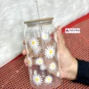 550ml Daisy Floral Glass Cup With Bamboo Lid & Straw 550ml Daisy Floral Glass Cup With Bamboo Lid & Straw For Coffee, Tea, Juice & Milk πΌβπ₯€