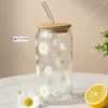 Daisy Floral Glass Cup With Bamboo Lid & Straw 550ml Daisy Floral Glass Cup With Bamboo Lid & Straw For Coffee, Tea, Juice & Milk πΌβπ₯€