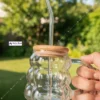 400ml Grape Bubble Glass Mug With Bamboo Lid & Straw – Clear Wavy Cup For Milk, Coffee & Juice 🍇☕✨