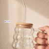 400ml Grape Bubble Glass Mug With Bamboo Lid & Straw – Clear Wavy Cup For Milk, Coffee & Juice 🍇☕✨
