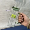 Pookie Green Transparent Glass Mug (1) Pookie Green Transparent Glass Mug With Lid & Straw For Coffee, Juice & Milk Aesthetic Breakfast Drinkware ๐ฅค๐๐ฟ