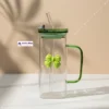 Pookie Green Transparent Glass Mug Pookie Green Transparent Glass Mug With Lid & Straw For Coffee, Juice & Milk Aesthetic Breakfast Drinkware ๐ฅค๐๐ฟ
