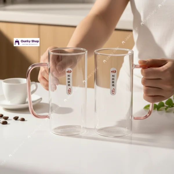 400ml Premium Double Transparent Borosilicate Glass Mug Set With Handle For Coffee, Milk, Tea & Juice ☕💎🥛