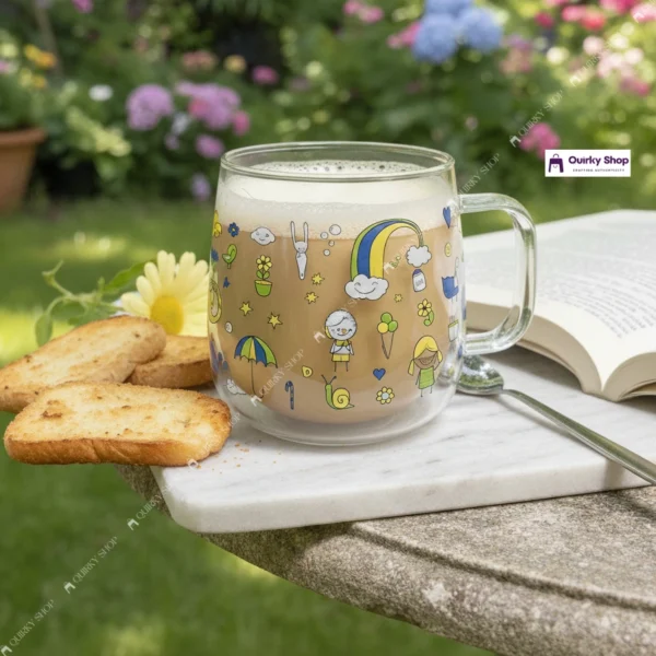 Rainbow Glass Cup (2) 6 Piece - 380ml Cute Rainbow Glass Cup For Milk, Coffee, Juice & Tea