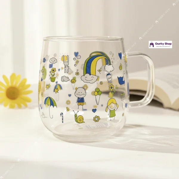 Rainbow Glass Cup (6) 6 Piece - 380ml Cute Rainbow Glass Cup For Milk, Coffee, Juice & Tea