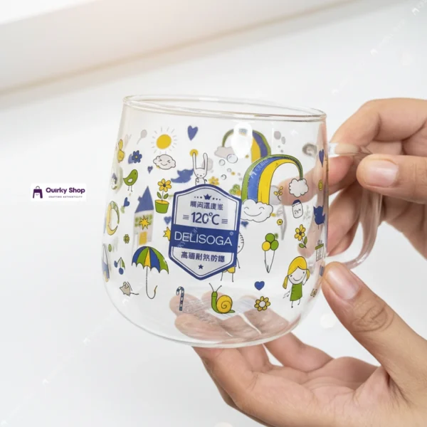 Rainbow Glass Cup 6 Piece - 380ml Cute Rainbow Glass Cup For Milk, Coffee, Juice & Tea