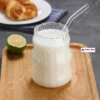 stripped glass mug (4) 530ml Striped Glass Coffee Mug With Bamboo Lid & Straw β Clear Borosilicate Cup For Coffee, Juice & Milk βππΏ