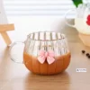 Cute Glass Cup with Pink Bow Cute Glass Cup with Pink Bow β 400ml Ribbed Cup for Coffee, Tea & Milk βππ