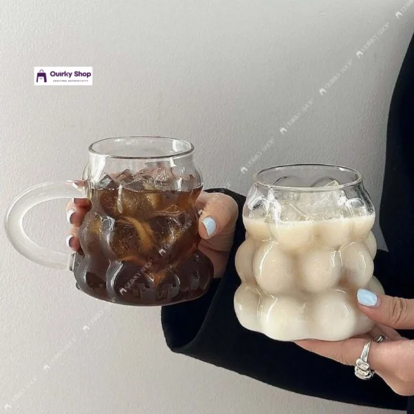 grape mug 350ml Grape Bubble Glass Mug With Handle β Clear Wavy Cup For Milk, Coffee & Juice πββ¨