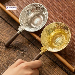 tea infuser (7) Vintage Floral Tea Infuser with Wooden Handle β Elegant Gold & Silver Filter Spoon for Loose Leaf Tea πββ¨